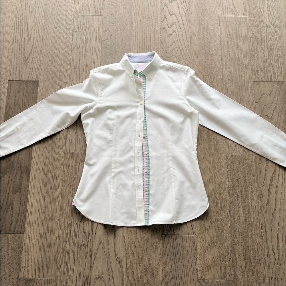 Brooks Brothers White Button-Down Shirt with Pastel Trim